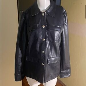 Chico’s Classic Black Faux  Leather Button-Front Jacket